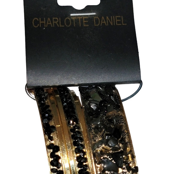 Charlotte Daniel New Black Gold Pebble Stone BANGLE SET Of 7. - Picture 6 of 6